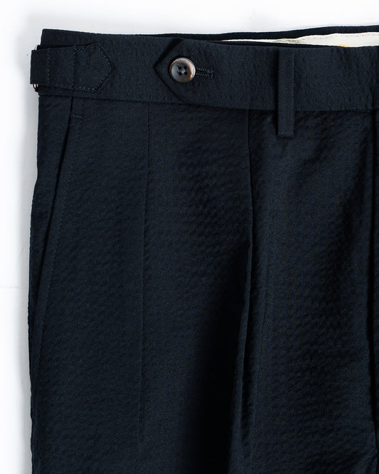 The Decorum Grant Trousers in Black Wool Seersucker