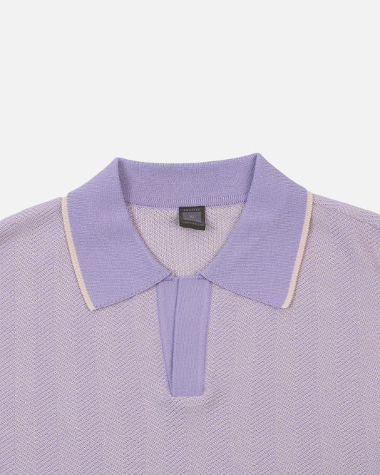 Iolo Herringbone Half Collar Polo Shirt Lavender