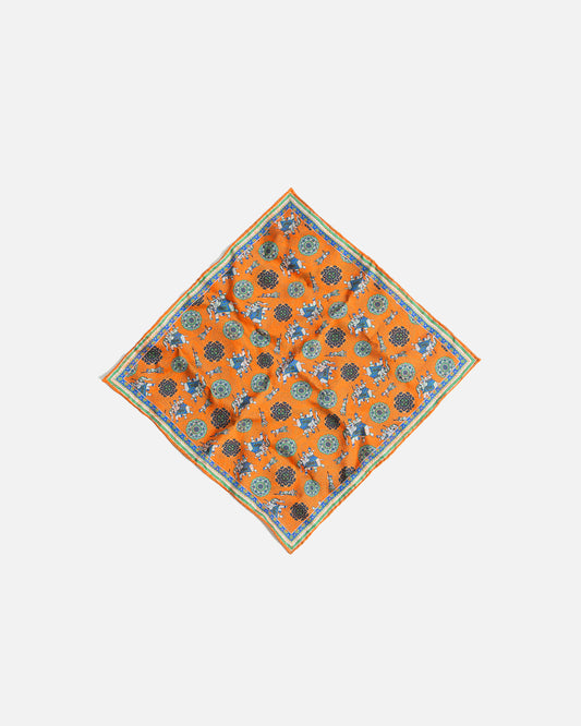 Calabrese Elephant Pocket Square - Orange/Blue