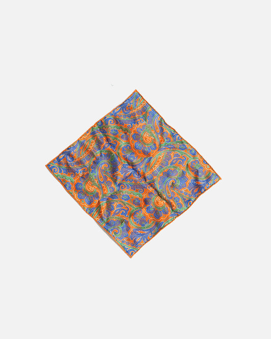 Calabrese Elephant Pocket Square - Orange/Blue
