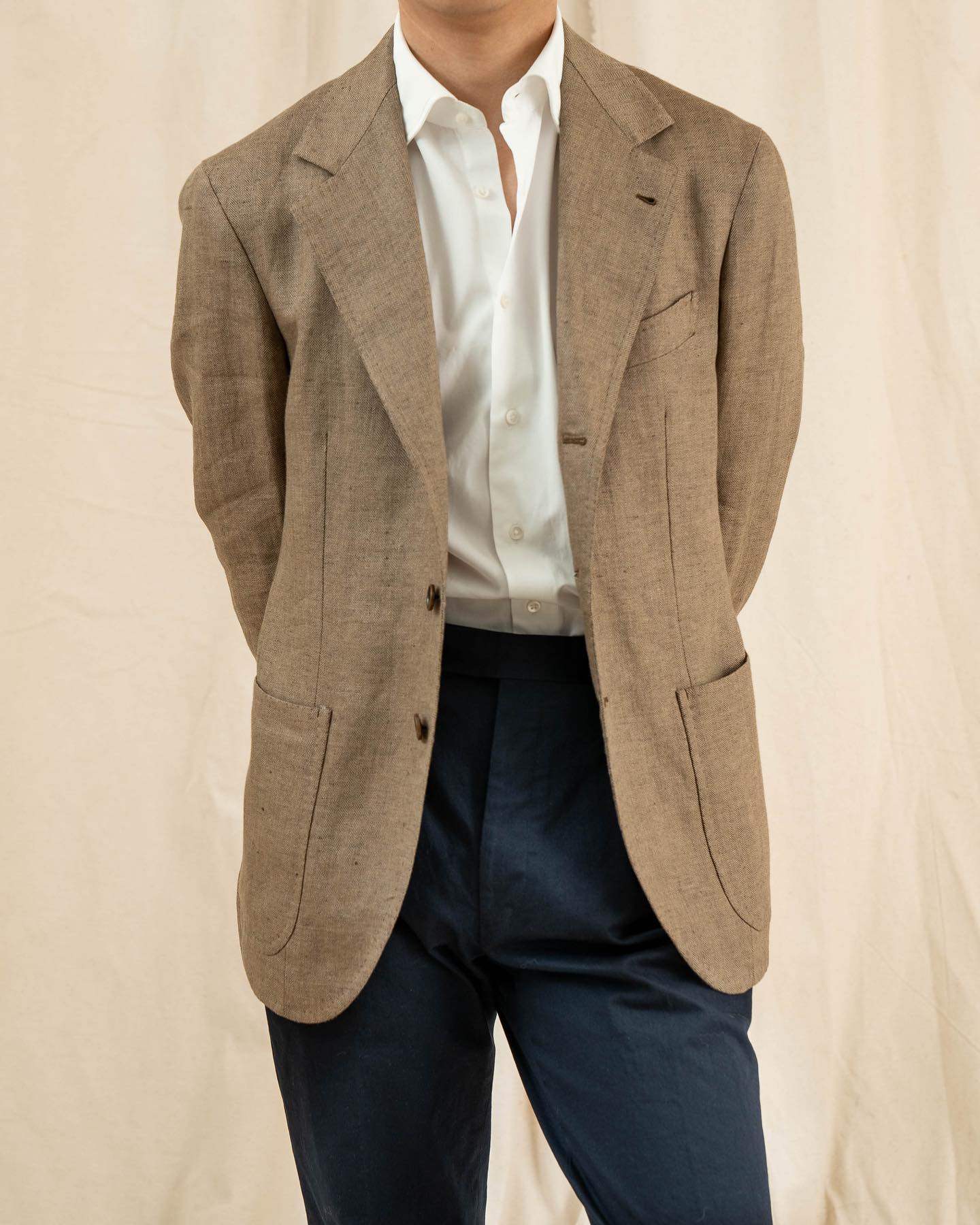 Casa del sarto Brown Herringbone Linen Maison Hellard Sport Jacket