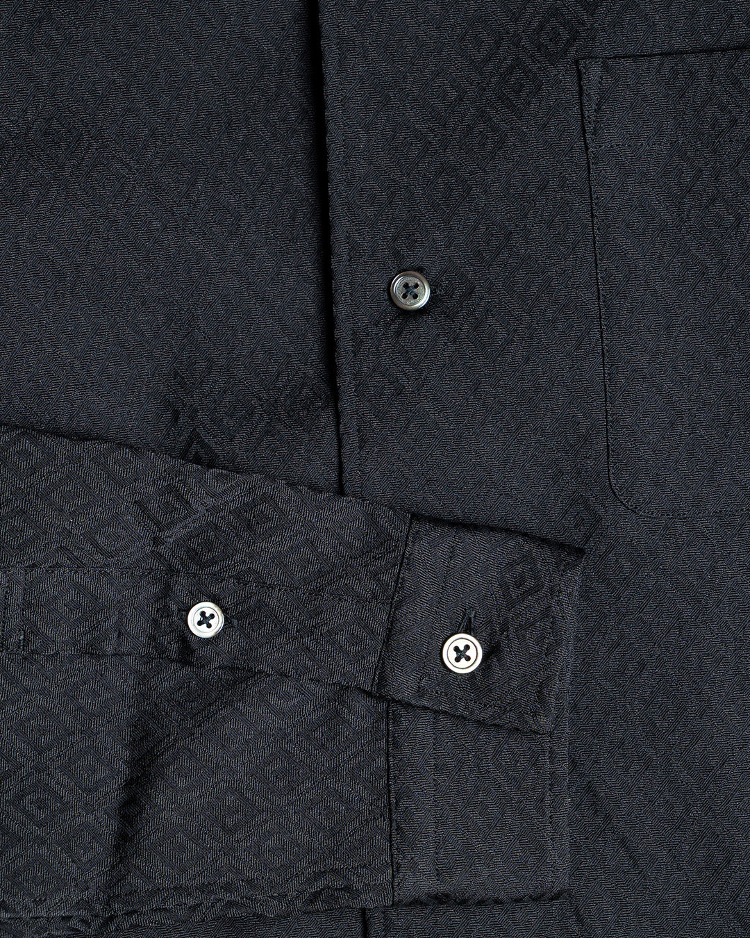 YK Black Jacquard Long Sleeve Cabana Shirt FW24