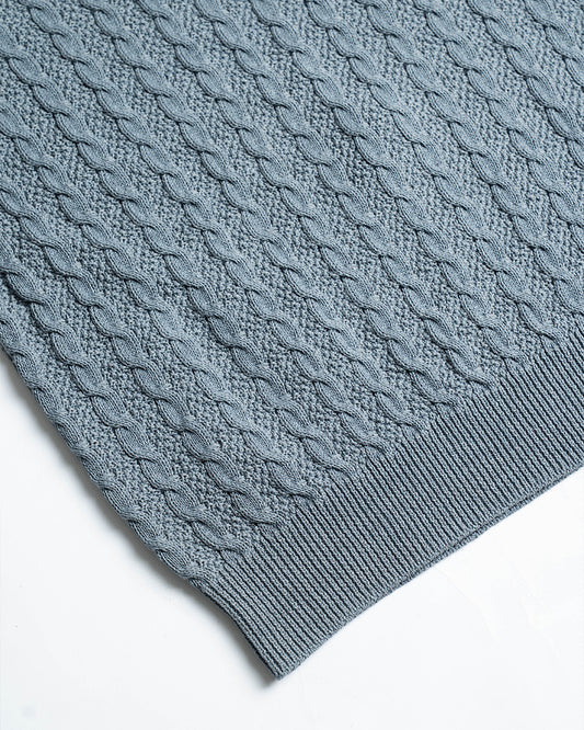 The Decorum Cable Knit Polo Shirt - Cool Grey