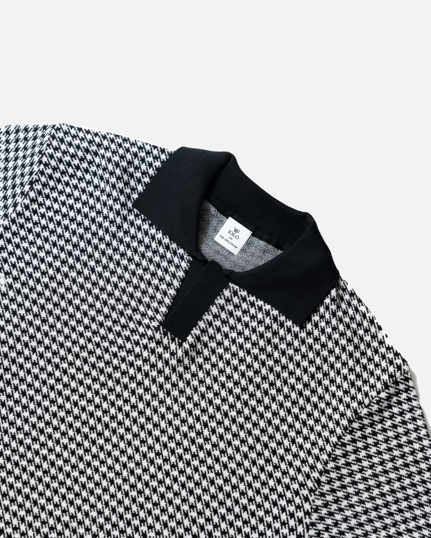 Iolo houndstooth Half Collar Polo Black/White