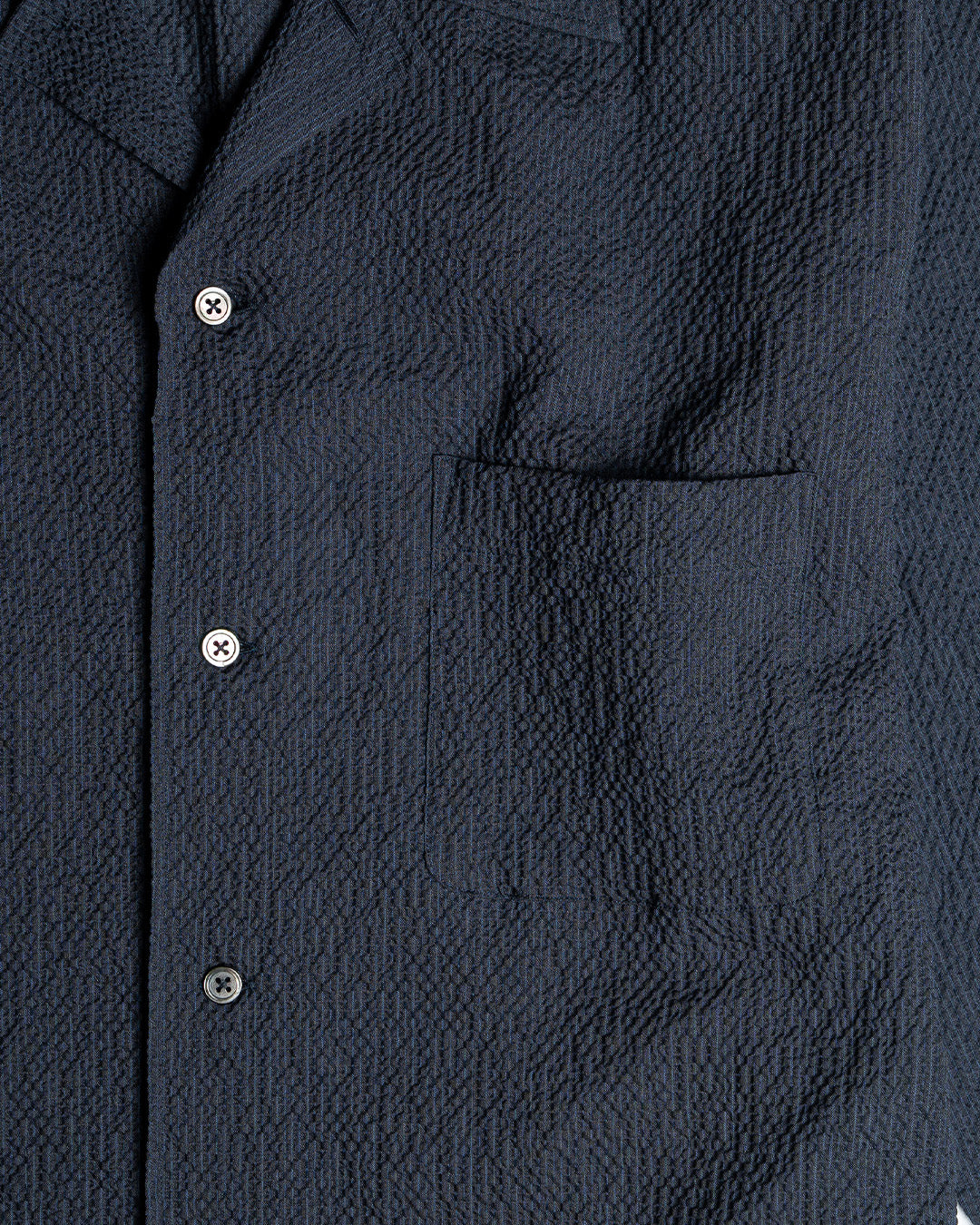 YK Navy Seersucker Long Sleeve Cabana Shirt FW24