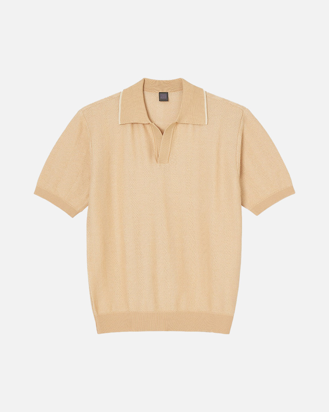 Iolo Herringbone Half Collar Polo Shirt Beige
