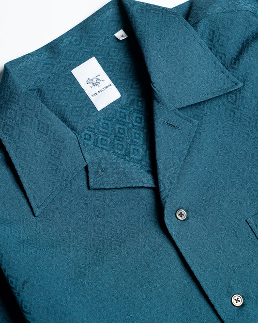 YK Green Jacquard Long Sleeve Cabana Shirt FW24