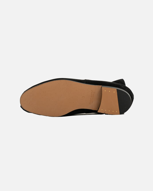 Bowhill and Elliott Black Suede Grecian Slippers