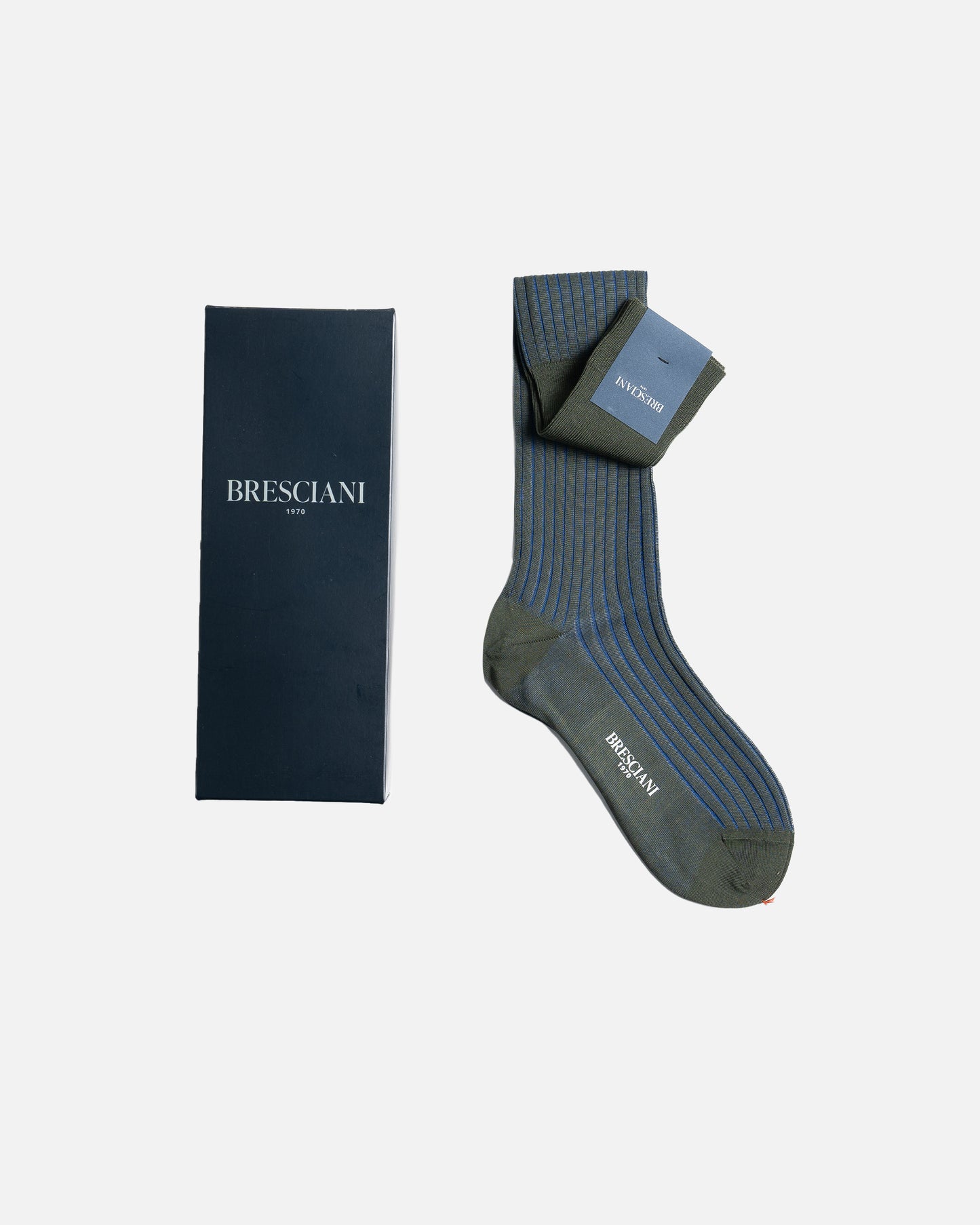 Bresciani 194 Verde sc-elettrico Ribbed Over The Calf Cotton socks