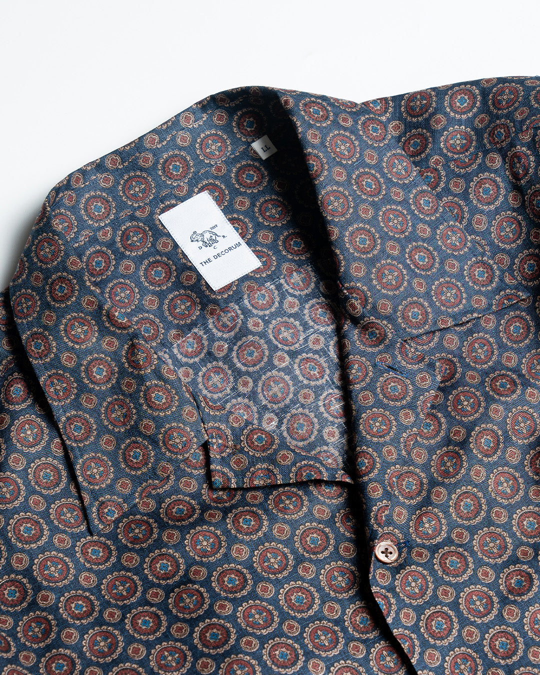 YK Navy Circle Printed Long Sleeve Cabana Shirt FW24