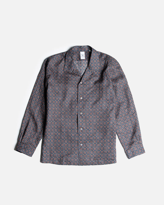 YK Navy Circle Printed Long Sleeve Cabana Shirt FW24