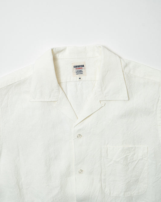 Kamakura Firenze Camp Collar White Linen Shirt