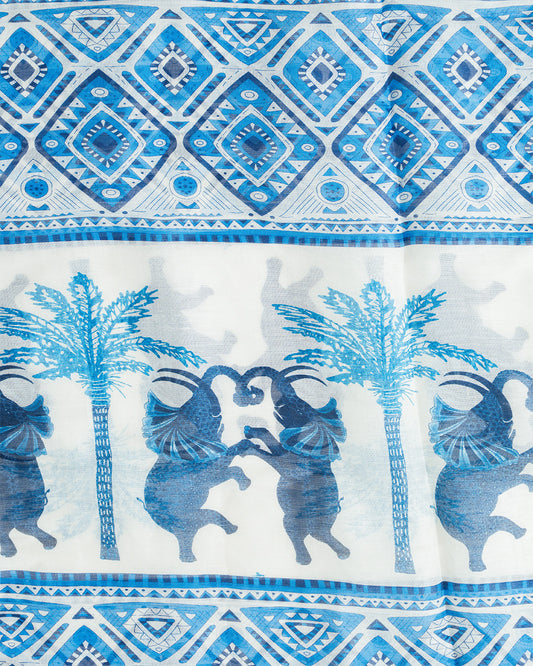 Calabrese Elephant Scarf - White/Blue