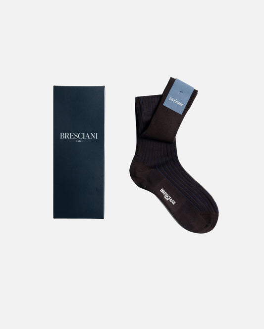 Bresciani 268 Moro-Blu chiaro Ribbed Over The Calf Cotton socks