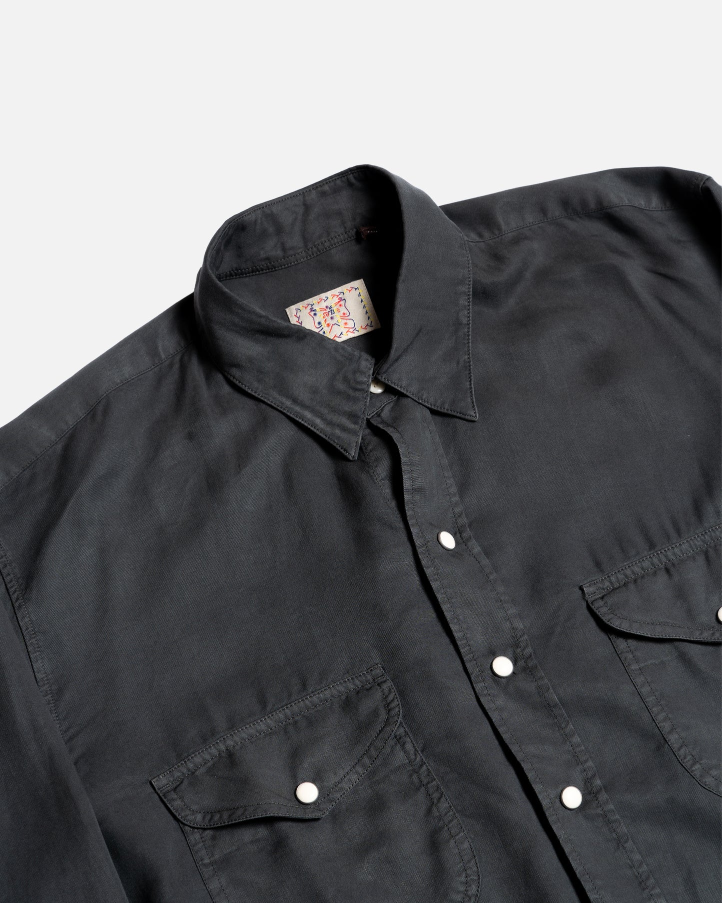 Wythe New York Tencel Gabardine Pearlsnap Shirt - Faded Black
