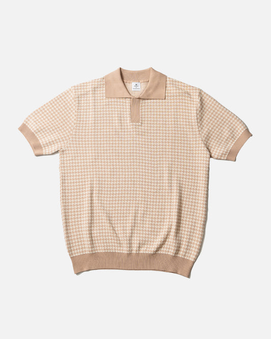 Iolo houndstooth Half Collar Polo Beige/Cream