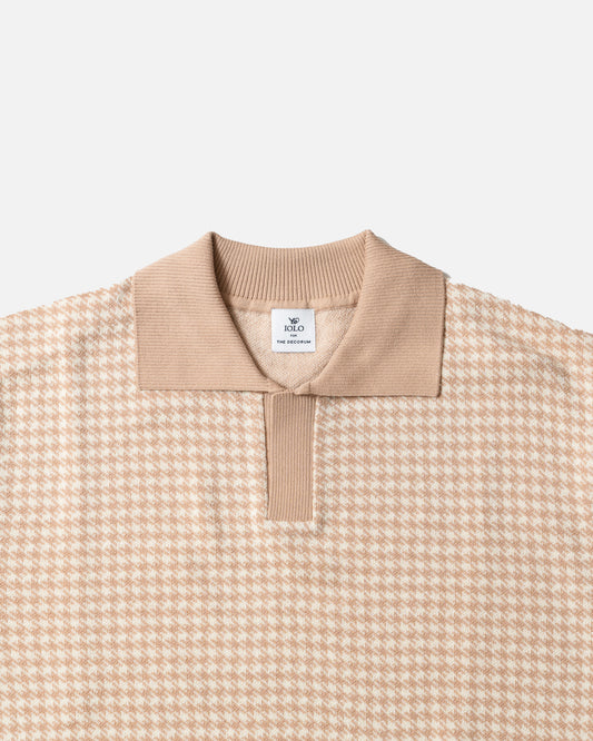 Iolo houndstooth Half Collar Polo Beige/Cream