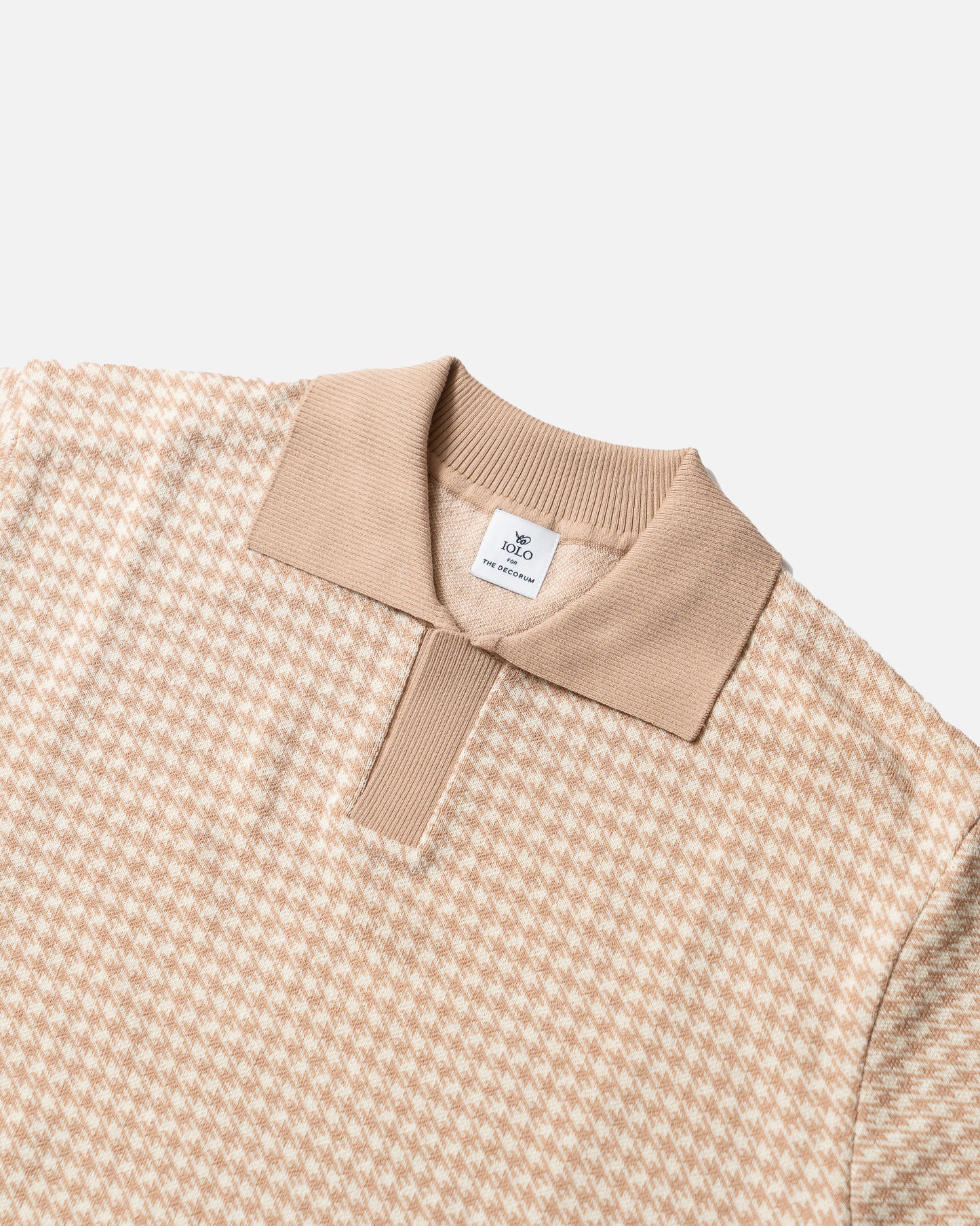 Iolo houndstooth Half Collar Polo Beige/Cream