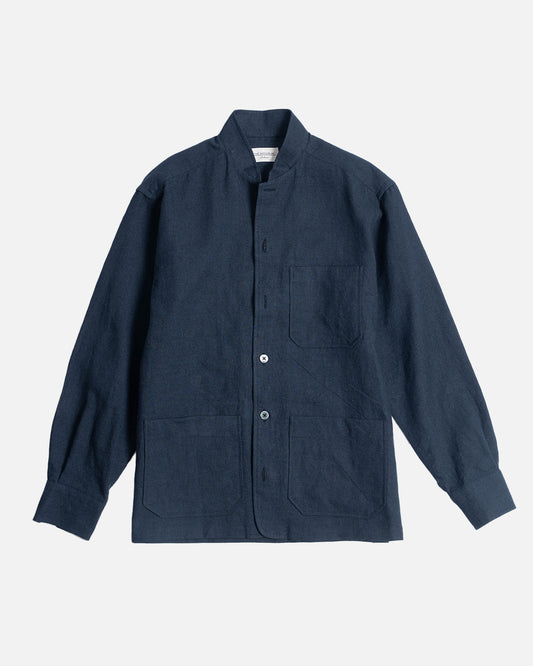 YK Navy Linen Stand Collar Work Jacket