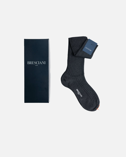 Bresciani 212 Antracite Ribbed Over The Calf Cotton socks