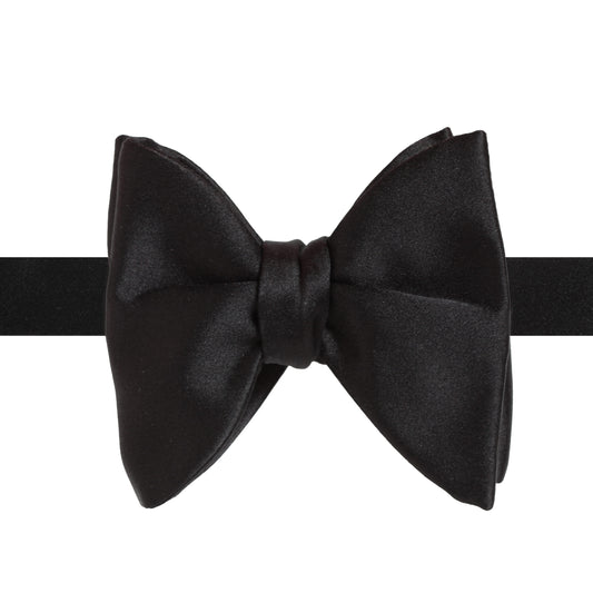 La Bowtique Bowties Large Dropped – Black Silk Satin Bow Tie