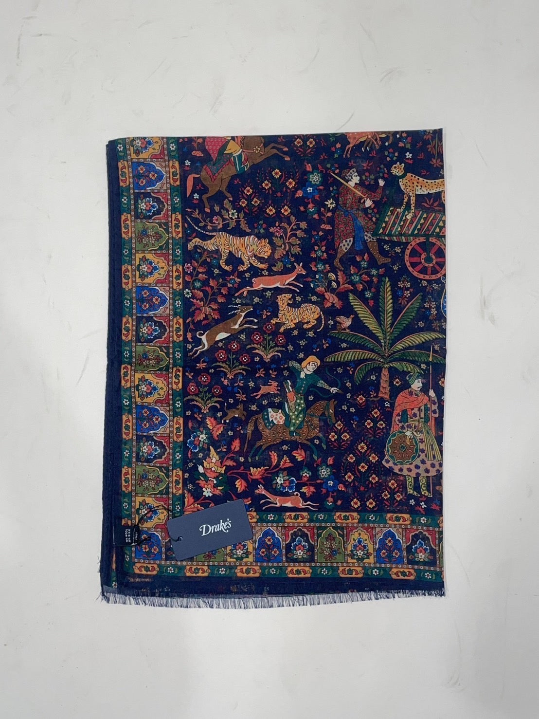 Mughal Leopards Wool-Silk Bandana - Navy