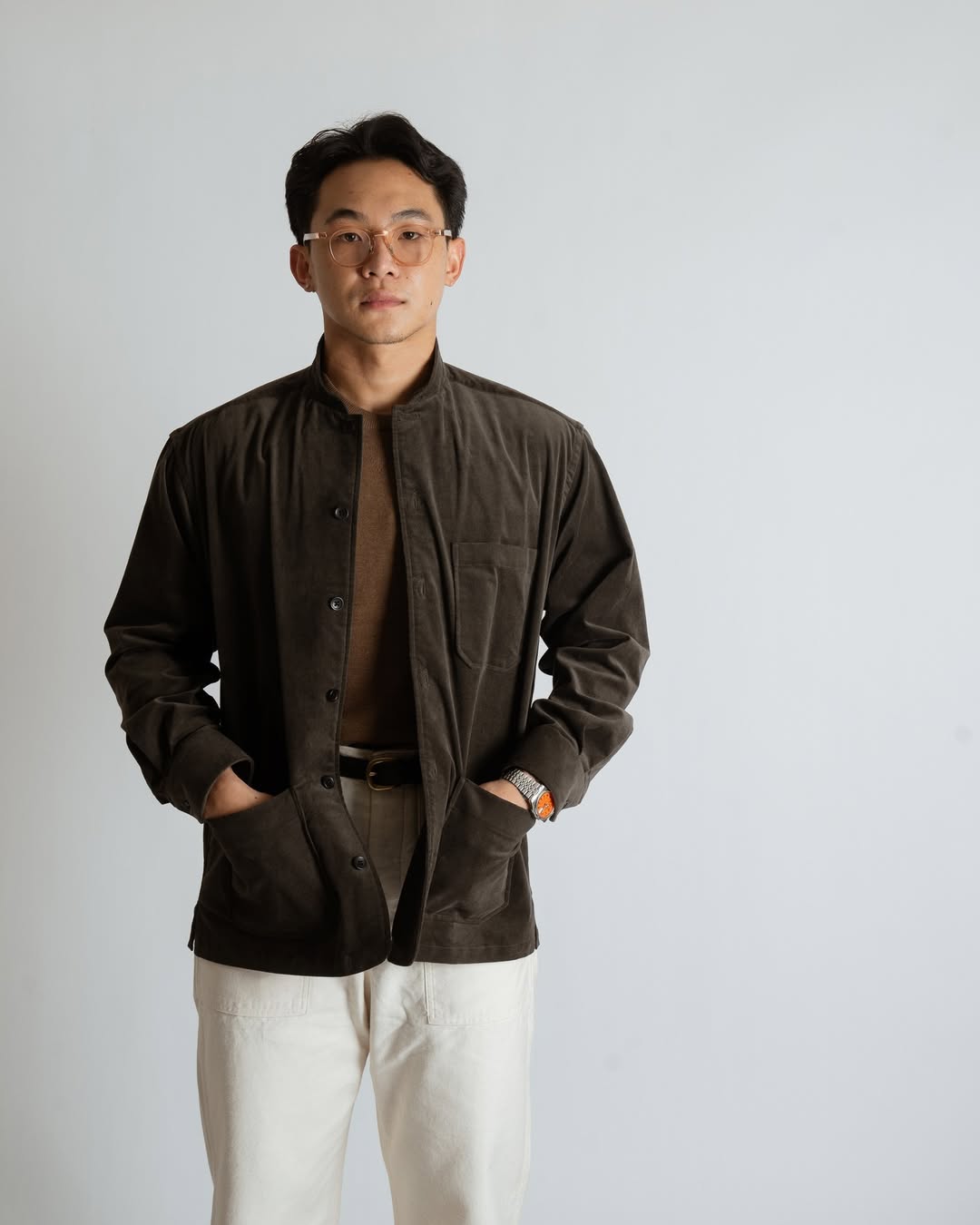 YK Dark Brown Stand Collar Work Jacket FW24