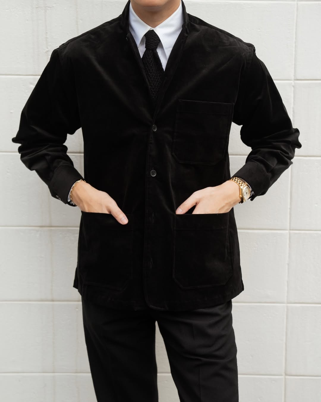 YK Black Stand Collar Work Jacket FW24