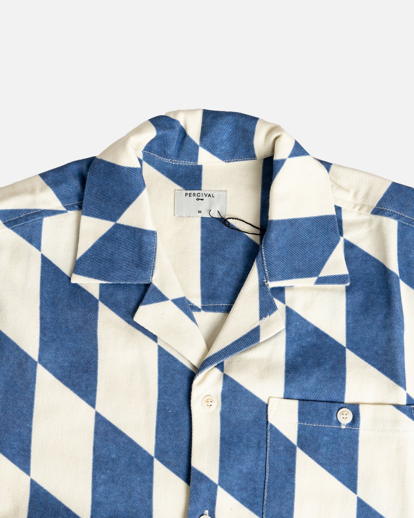 Percival Market Diamond Cuban Shirt Ecru/Navy