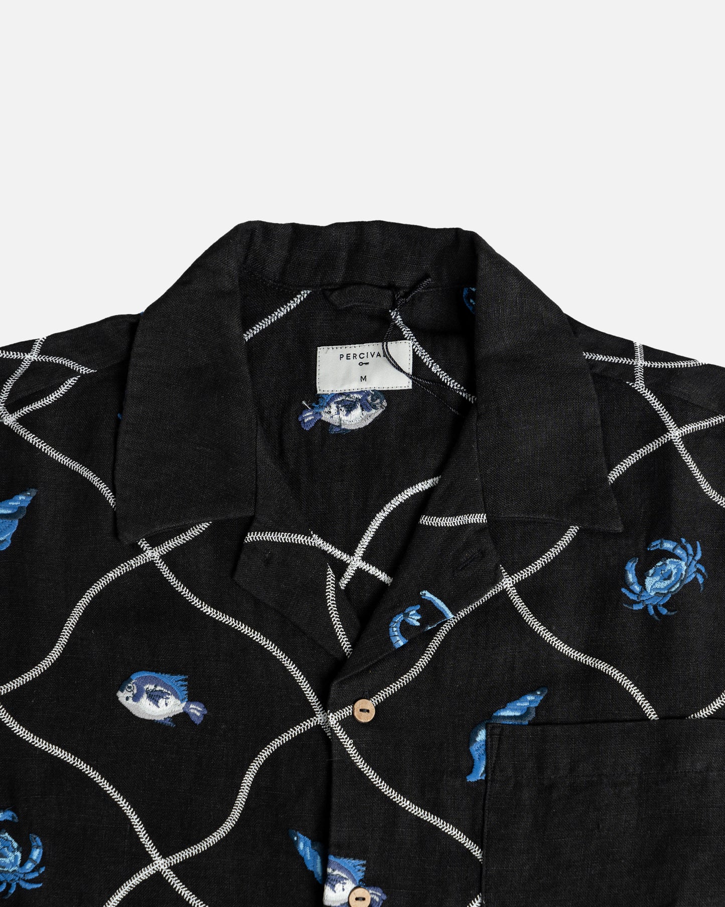 Percival Netted Crab Tapestry Cuban Shirt Black