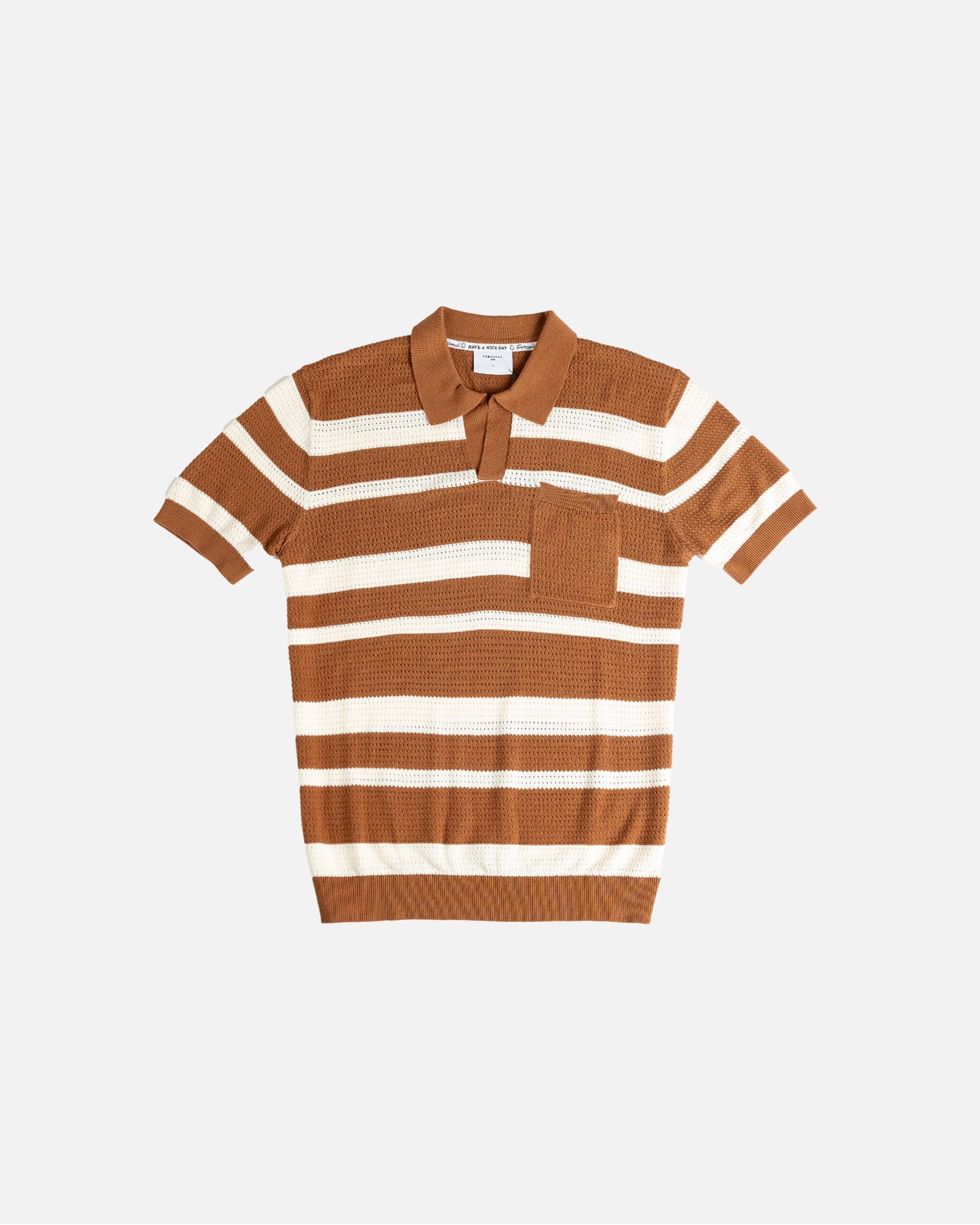 Percival Paros Stripe Polo Shirt Tan/Ecru