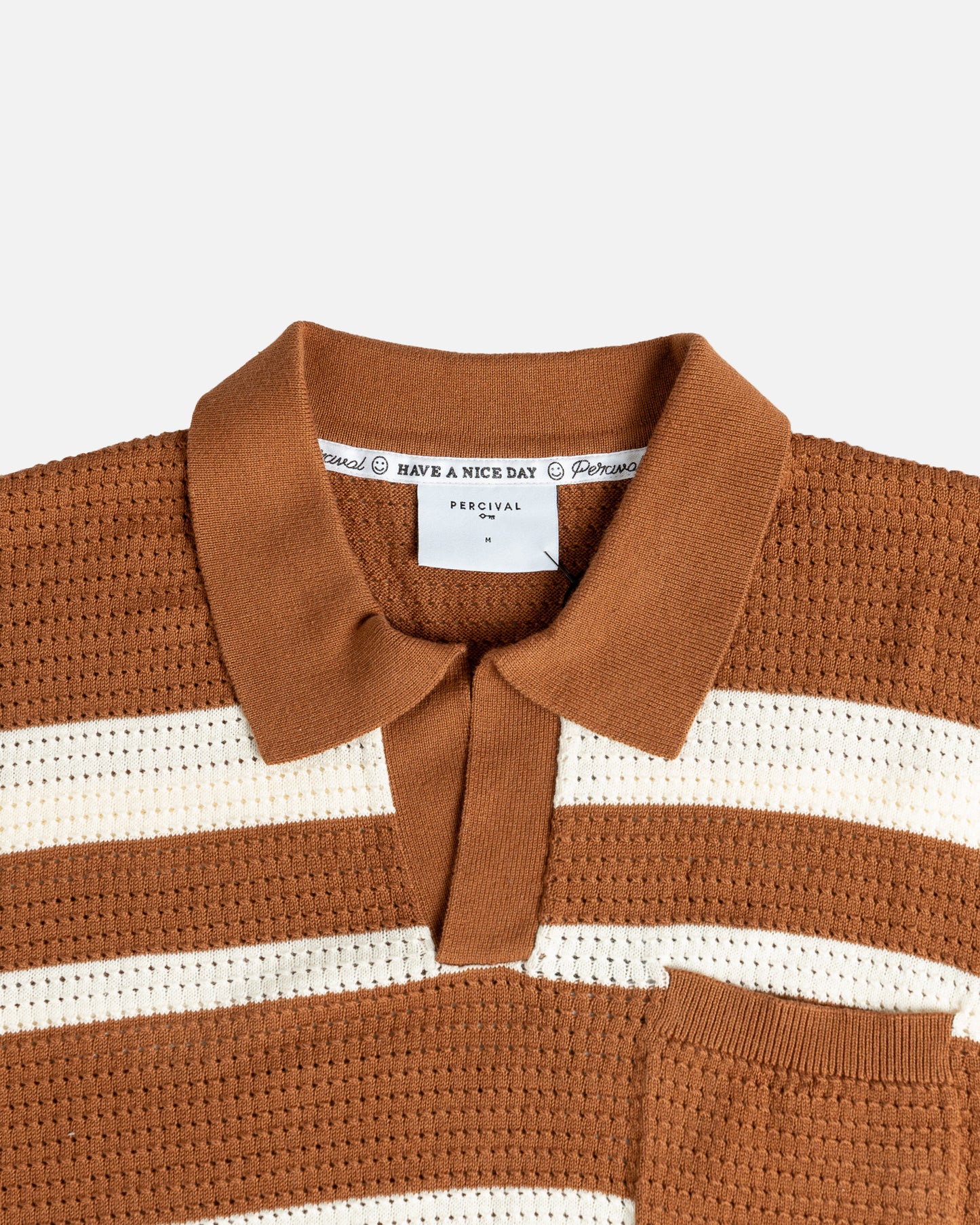 Percival Paros Stripe Polo Shirt Tan/Ecru