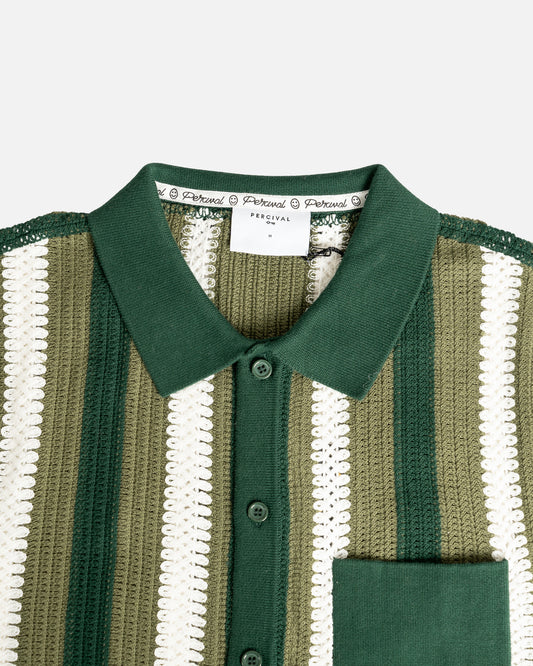 Percival Pathos Crochet Stripe Shirt Forest