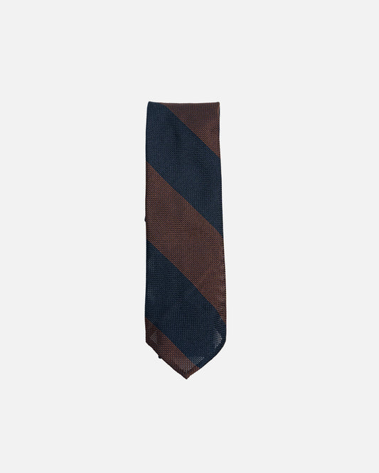 Shibumi Block Stripe Grenadine Silk Tie - Navy/Brown