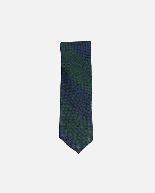 Shibumi Block Stripe Grenadine Silk Tie - Navy/Forest Green