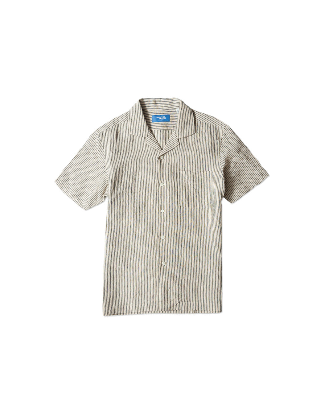 Kamakura Firenze Camp Collar Beige Stripe Linen Shirt