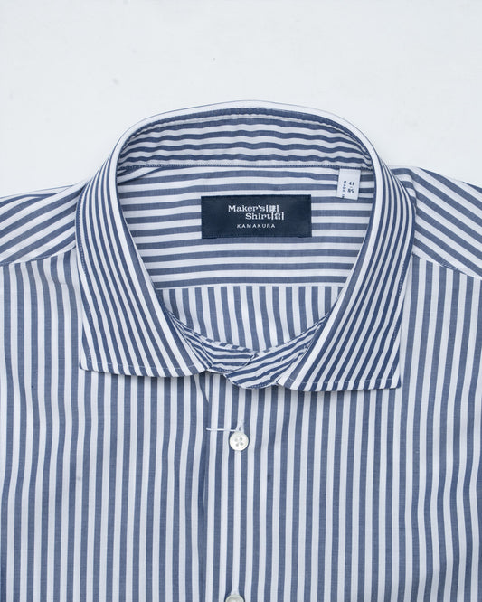 Kamakura Navy Stripe Spread Collar Broadcloth Shirt