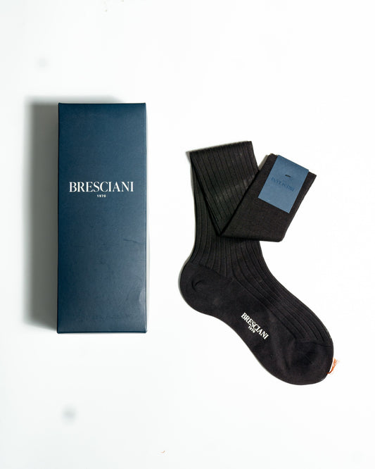 Bresciani 004 Antracite Ribbed  Over The Calf Cotton socks