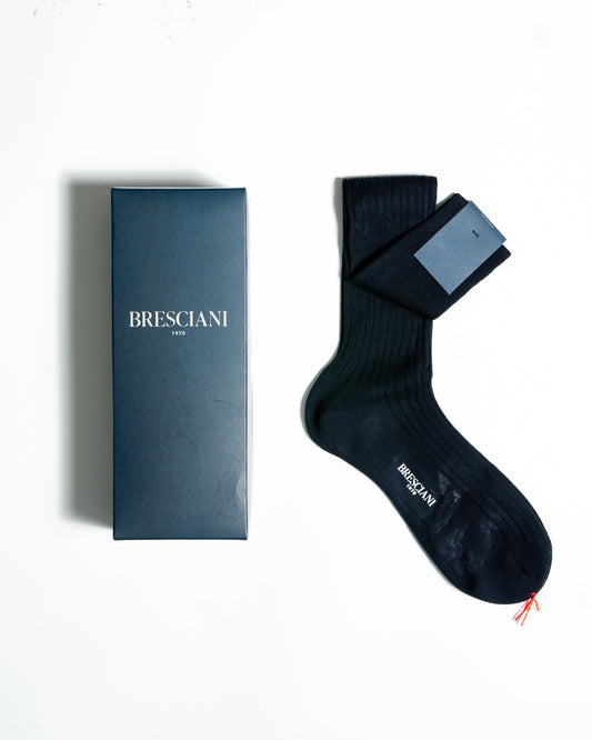 Bresciani 001 Blu Ribbed Over The Calf Cotton socks