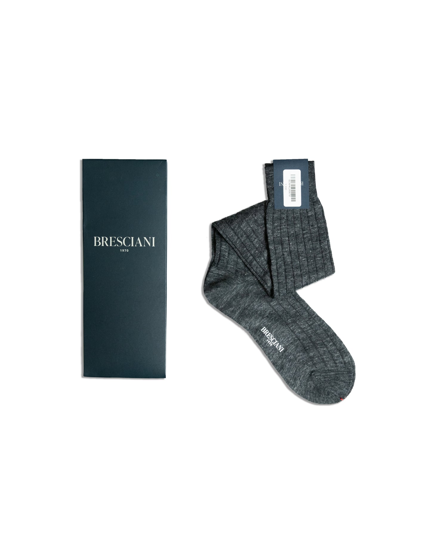 Bresciani Charcoal Grey Ribbed Over The Calf Linen socks